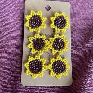 Sunflower beaded Yellow and Brown Floral Earrings